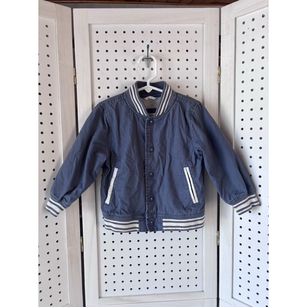 Baby Gap Toddler Boys 2T Cotton Varsity Snap Jacket Lightweight Lined Khaki Blue